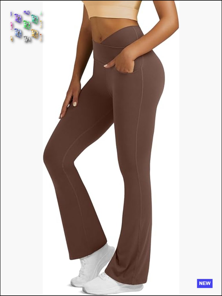High Waisted Crossover Flare Yoga Pockets Leggings Bootcut Casual Pants